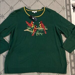 Kim Rogers Curvy Green A Cardinal Christmas Sequin Sweater